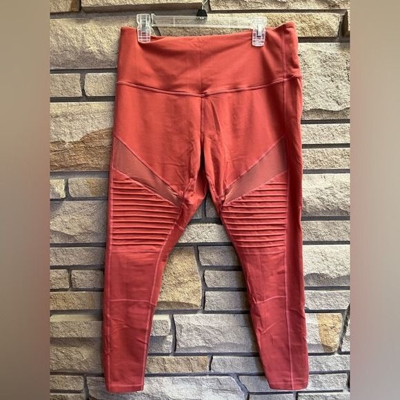 Zella Autumn High Waist Moto Ankle Leggings Coral Orange Mesh XL - Picture 2 of 11
